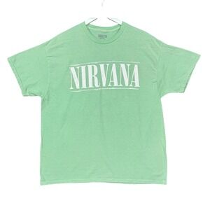 Nirvana Band Tee Mens XL‎ Mint Green Graphic T-Shirt Smiley Face Logo Retro